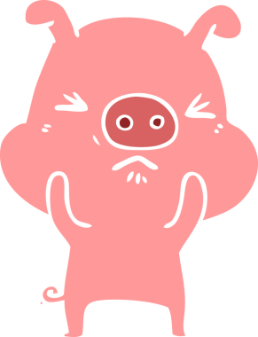 Bir insan tarafından çizilmiş düz renkli çizgi film kızgın domuz.