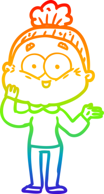 Gökkuşağı gradyan çizgi çizimi Bir insan tarafından çizilmiş mutlu yaşlı kadın