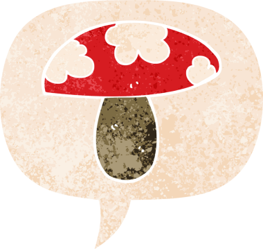 grunge 'da konuşma baloncuğu olan karikatür mantarı bir insan tarafından çizilmiş dertli retro dokuma tarzı