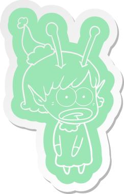 Şok olmuş uzaylı bir kızın insan tarafından çizilmiş Noel Baba şapkası.