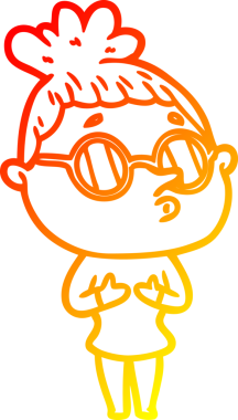 Bir insan tarafından çizilmiş gözlük takan çizgi film kadını çizimi.