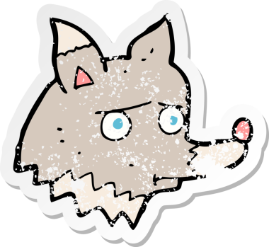 Bir insan tarafından çizilmiş mutsuz bir kurt çizgi filminin kederli retro yapıştırması.