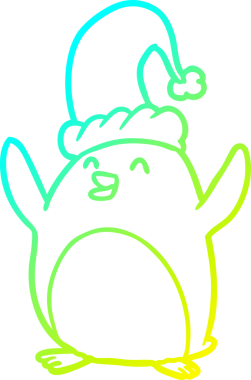 Bir insan tarafından çizilen mutlu noel pengueninin soğuk gradyan çizimi