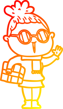 Bir insan tarafından çizilmiş gözlüklü bir karikatür kadın çizimi.