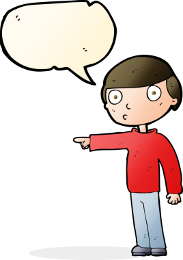 Bir insan tarafından çizilmiş bir konuşma balonuyla işaret eden çizgi film adamı.