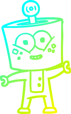 Bir insan tarafından çizilmiş mutlu çizgi film robotu çizimi.