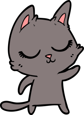 Bir insan tarafından çizilmiş sakin çizgi film kedisi.