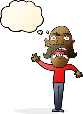 Bir insan tarafından çizilmiş düşünce baloncuğu olan kızgın yaşlı bir adam.