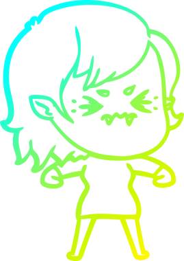 Bir insan tarafından çizilmiş, soğuk gradyan çizgi film karakteri bir vampir kız.