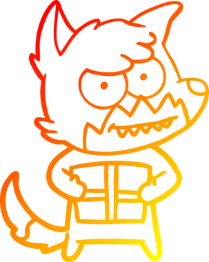 İnsan tarafından çizilmiş, sırıtan bir tilkinin sıcak çizgi çizimi.