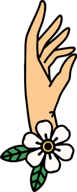 Bir insan tarafından çizilmiş geleneksel bir el ve çiçek dövmesi.