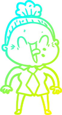 Bir insan tarafından çizilmiş, mutlu, yaşlı bir kadının çizimi.