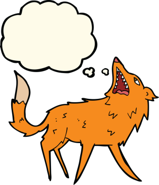 Bir insan tarafından çizilmiş düşünce baloncuğuyla tilki kapan çizgi film