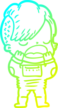 Bir insan tarafından çizilen uzay giysili havalı hippi kız çizgi filmi.