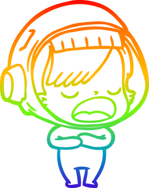 Gökkuşağı gradyan çizgi çizimi Bir insan tarafından çizilen açıklayan astronot kadın çizgi