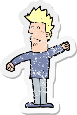 Bir çizgi filmin gerilimli retro yapıştırması bir insan tarafından çizilmiş stresli bir adam