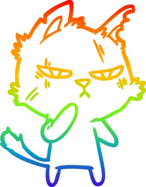 Bir insan tarafından çizilmiş sert bir çizgi film kedisinin çizimi.