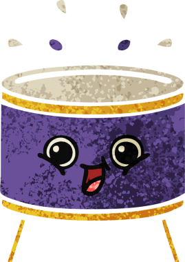 Bir insan tarafından çizilmiş davulun retro çizim tarzı karikatürü