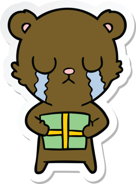 Bir insan tarafından çizilmiş, ağlayan bir çizgi film ayısının çıkartması.