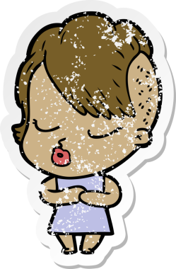 Çizgi film çıkartması. Bir insan tarafından çizilmiş güzel hippi kız.