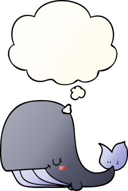Düşünce baloncuğu olan karikatür balinası bir insan tarafından çizilmiş.