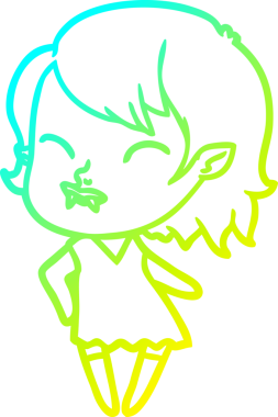 Bir insan tarafından çizilmiş yanağında kan olan vampir bir kızın çizdiği soğuk çizgi.