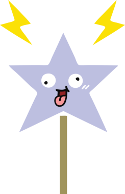 Bir insan tarafından çizilmiş sihirli değneğin düz renkli retro karikatürü