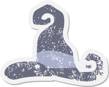 Bir insan tarafından çizilmiş ürkütücü cadı şapkası grunge çıkartması.