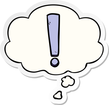 insan tarafından çizilmiş bir çıkartma olarak düşünce baloncuğu ile çizgi film ünlem işareti