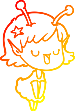 Bir insan tarafından çizilmiş mutlu bir uzaylı kız çizgi filmi.