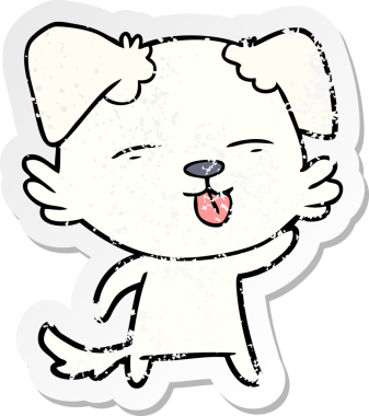 Bir insan tarafından çizilmiş bir köpeğin dertli çıkartması.