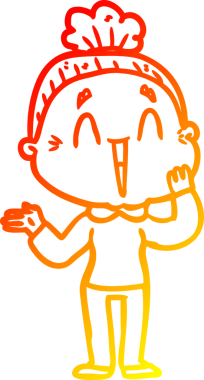 Bir insan tarafından çizilmiş mutlu, yaşlı bir kadının sıcak çizgi çizimi.