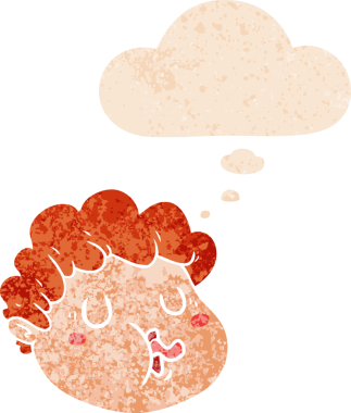 Düşünce baloncuğu ile çizgi film erkek yüzü bir insan tarafından çizilmiş grunge sıkıntılı retro desen