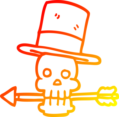 Bir insan tarafından çizilmiş bir karikatür kafatası ve okun sıcak çizgi çizimi