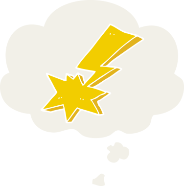 Düşünce baloncuğu ile bir insan tarafından çizilmiş karikatür yıldırımı