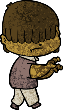 Bir insan tarafından çizilmiş dağınık saçlı çizgi film çocuğu.