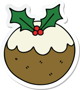 Bir insan tarafından çizilmiş tuhaf bir Noel pudinginin çıkartması.
