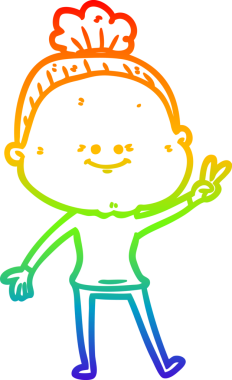 Gökkuşağı gradyan çizgi çizimi Bir insan tarafından çizilmiş mutlu yaşlı kadın