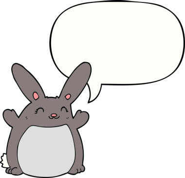 Bir insan tarafından çizilmiş konuşma balonlu çizgi film tavşanı.