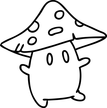 Bir insanın çizdiği sonbahar melteminde gülen nadir bulunan küçük bir mantar yaratığının çizgi karalaması.