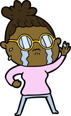 Bir insan tarafından çizilmiş gözlüklü, ağlayan bir kadın.