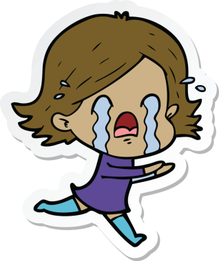 Bir insan tarafından çizilmiş, ağlayan bir karikatür kadının çıkartması.