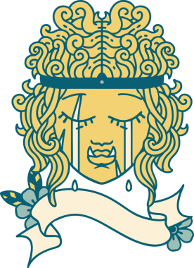 Retro Dövme Tarzı Ağlayan Ork Barbar karakter yüzü Bir insan tarafından çizilmiş