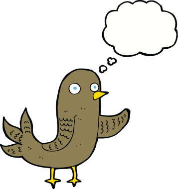 Bir insan tarafından çizilmiş düşünce baloncuklu sallanan kuş.