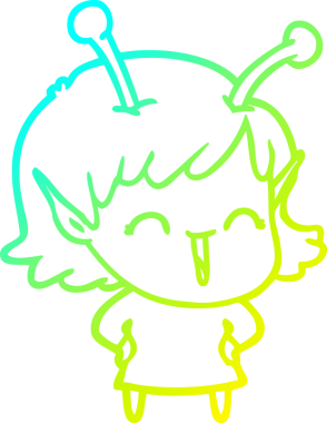 Bir insan tarafından çizilmiş mutlu uzaylı kız çizgi filmi.