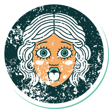 Bir insan tarafından çizilmiş dilden fırlamış kadın yüzünün sembolik dövmeli görüntüsü