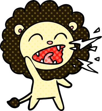 Bir insan tarafından çizilmiş kükreyen aslan çizgi filmi.