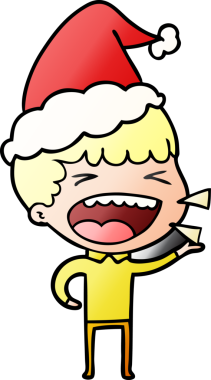 Bir insan tarafından çizilmiş Noel Baba şapkası giymiş gülen bir adamın el çizimi karikatürü.