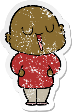 Bir insan tarafından çizilmiş mutlu, kel bir adamın sıkıntılı çıkartması.