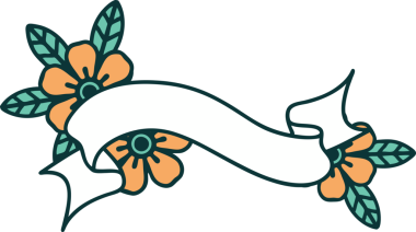 İkonik dövme tarzı bir afiş ve bir insan tarafından çizilmiş çiçekler.